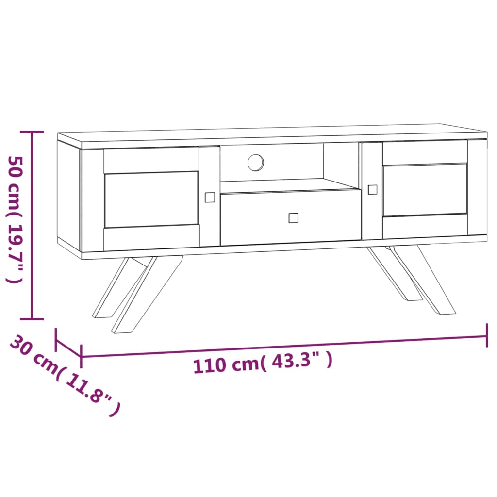 vidaXL Meuble TV 110x30x50 cm Bois de teck solide