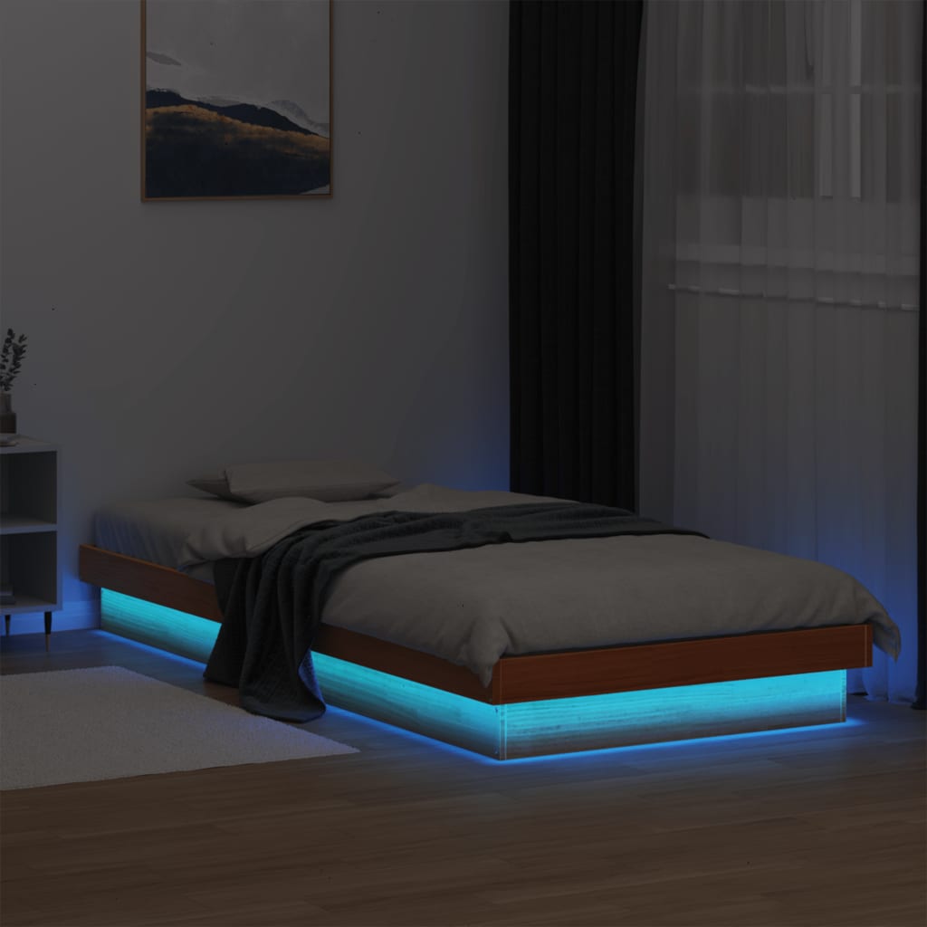 vidaXL Cadre de lit à LED sans matelas 75x190 cm bois massif