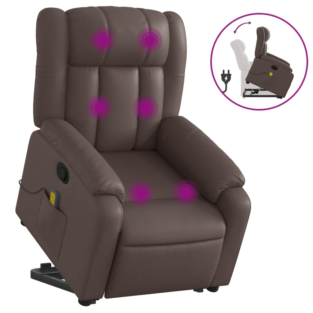 vidaXL Fauteuil inclinable de massage Marron Similicuir