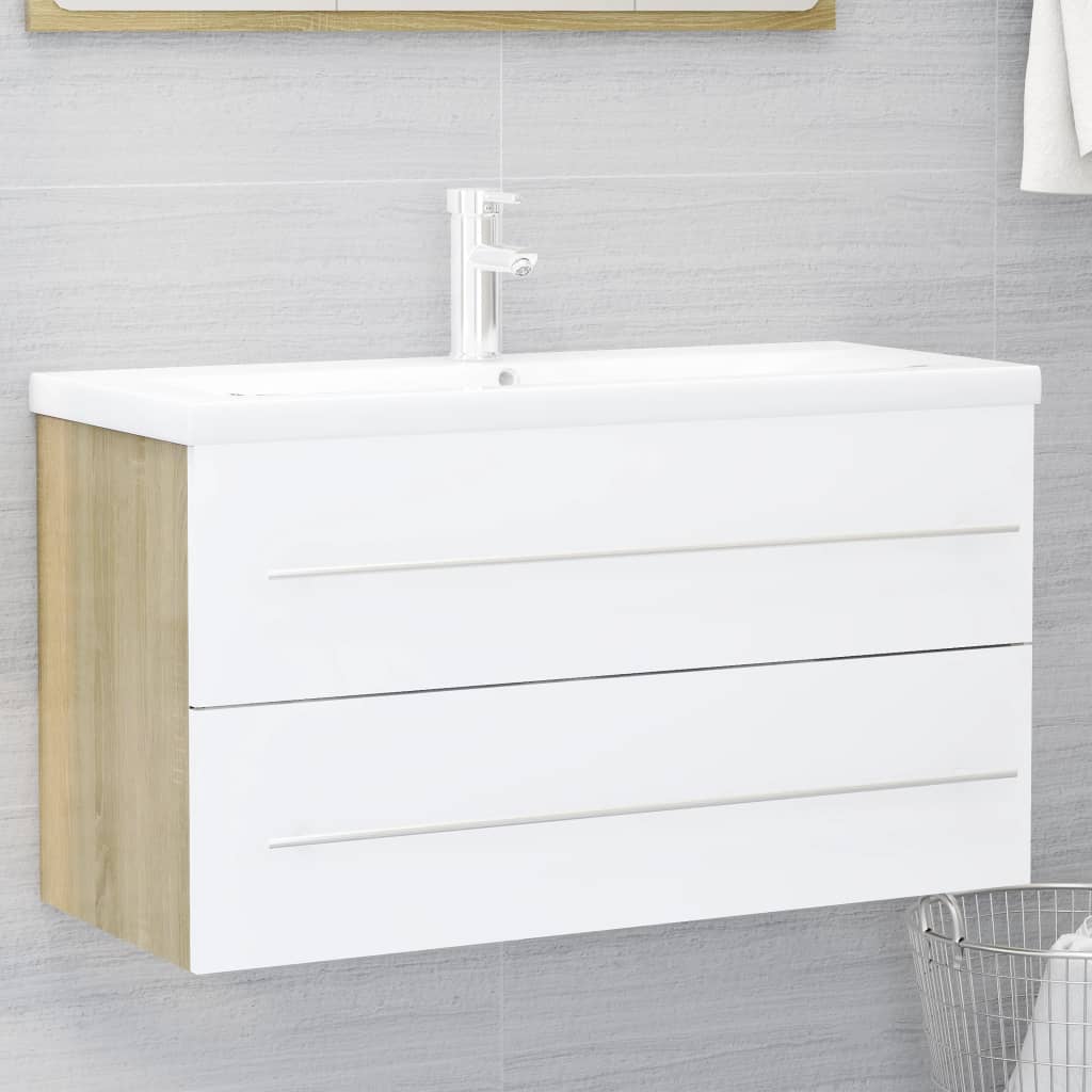 vidaXL Ensemble de meubles de salle de bain 2pcs blanc et chêne sonoma