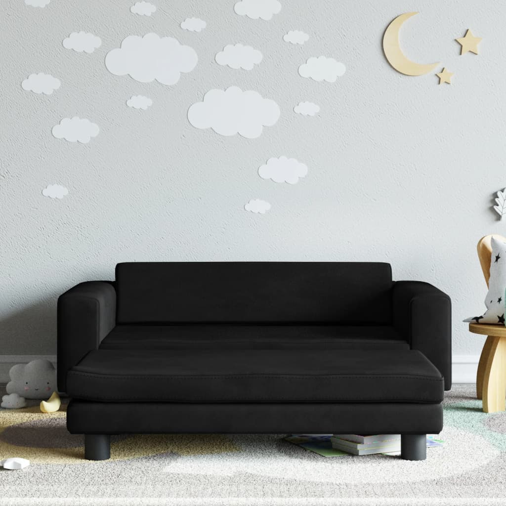 vidaXL Canapé avec repose-pied pour enfants noir 100x50x30 cm velours