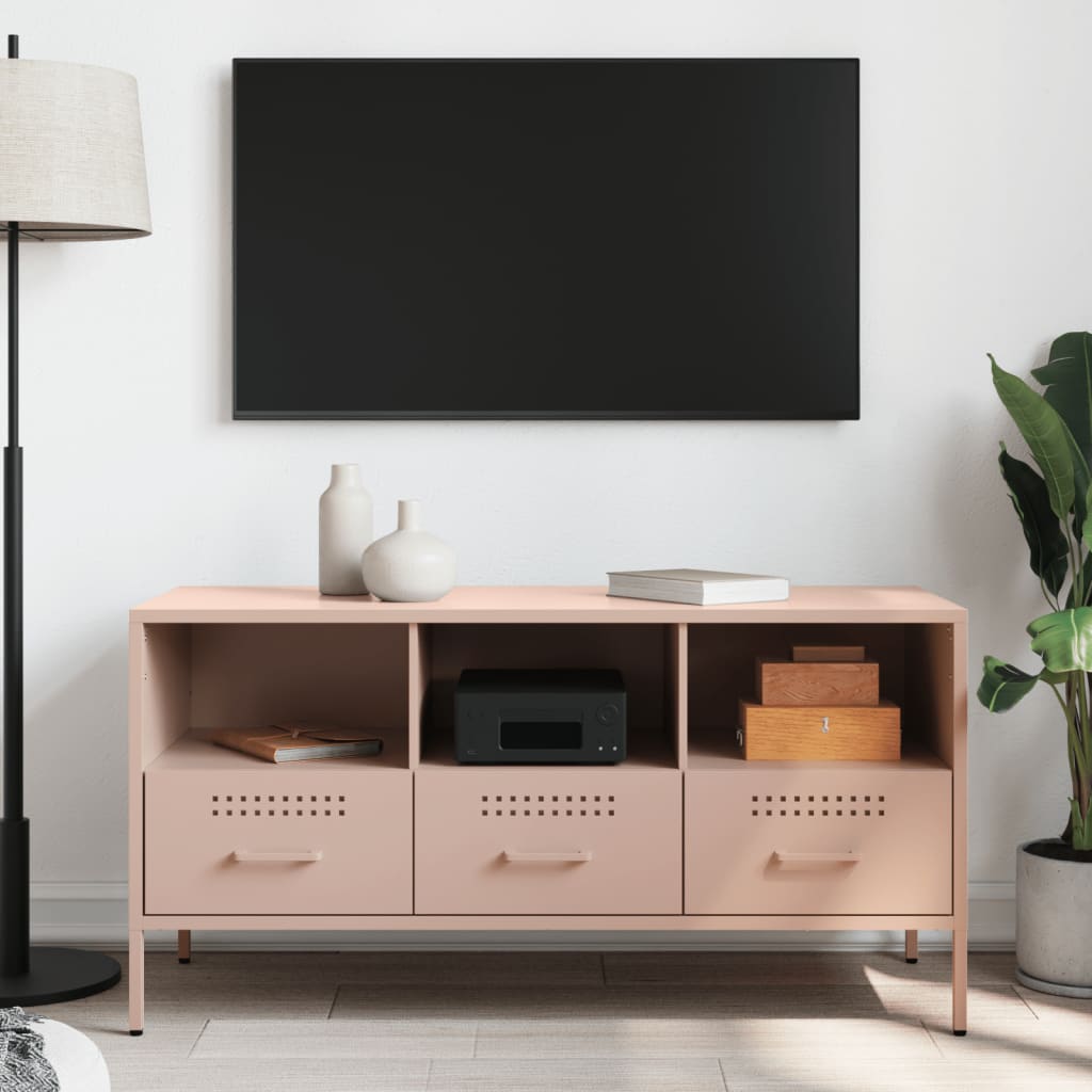 vidaXL Meuble TV rose 100,5x39x50,5 cm acier