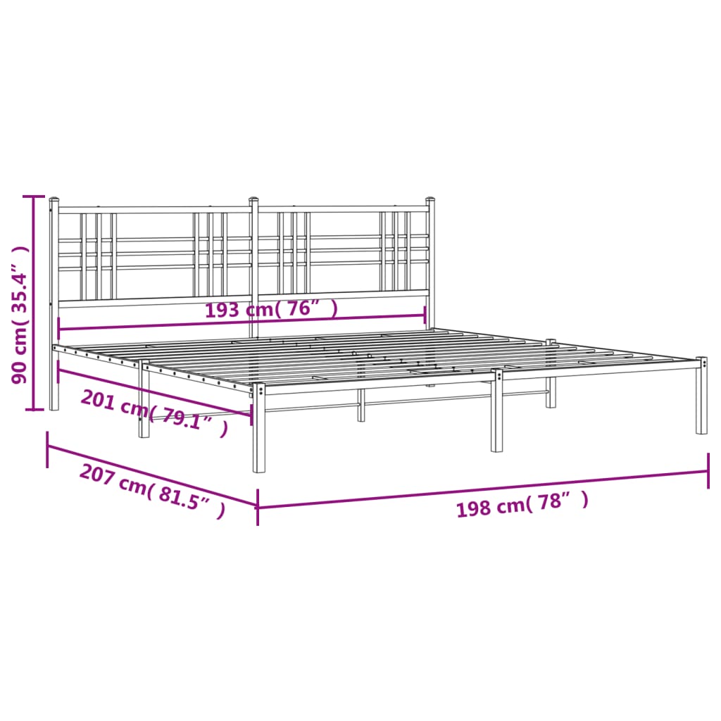 vidaXL Cadre de lit métal sans matelas et tête de lit blanc 193x203 cm