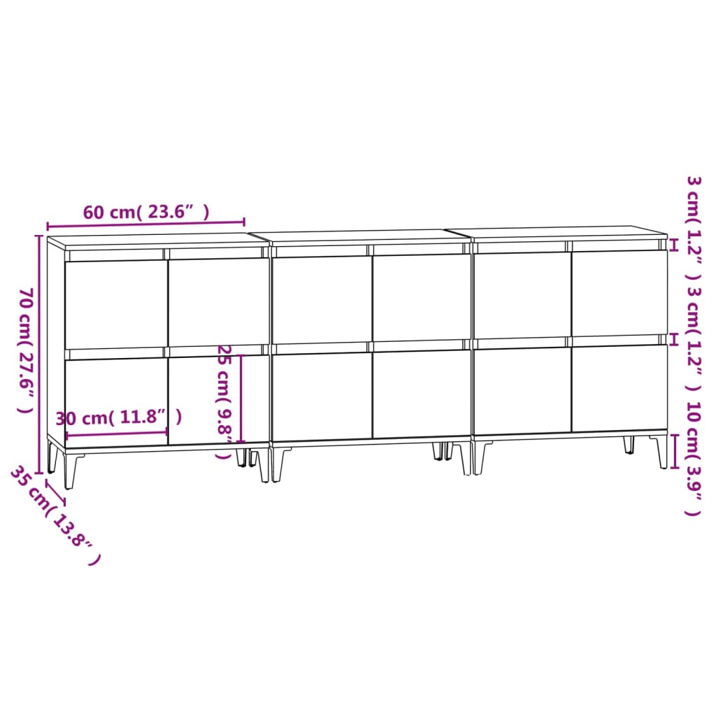 vidaXL Buffets 3 pcs sonoma gris 60x35x70 cm bois d'ingénierie