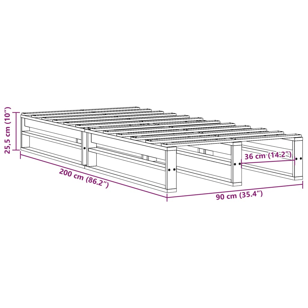 vidaXL Cadre de lit sans matelas blanc 90x200 cm bois de pin massif