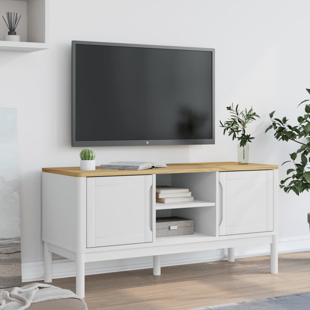 vidaXL Meuble TV FLORO blanc 114x43x55 cm bois massif de pin