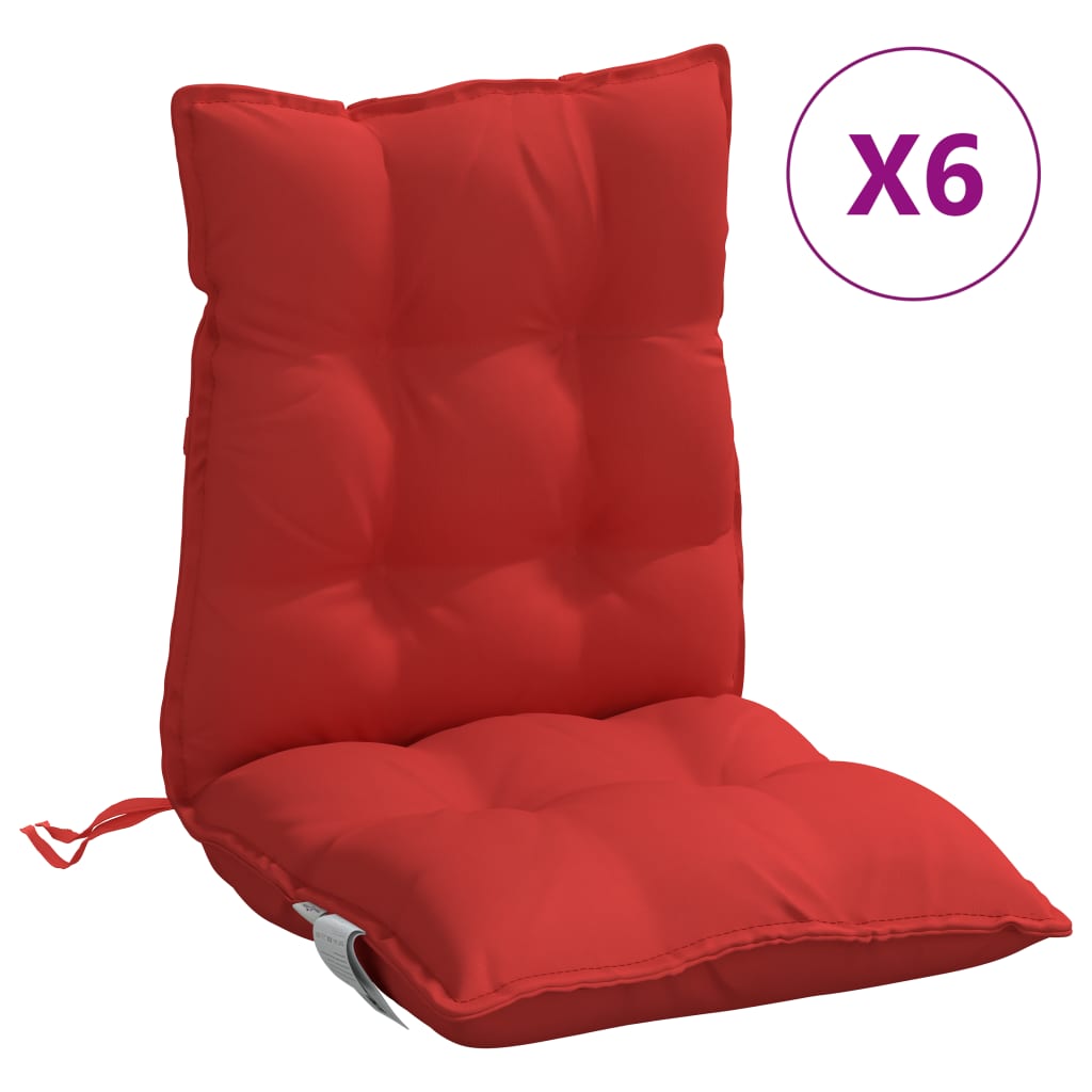 vidaXL Coussins de chaise à dossier bas lot de 6 rouge tissu oxford