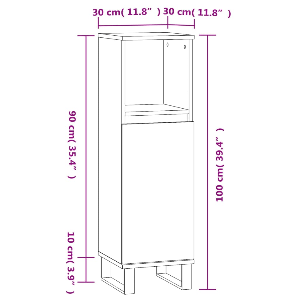 vidaXL Armoire de salle de bain noir 30x30x100 cm bois d'ingénierie