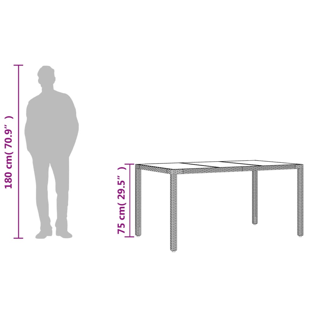 vidaXL Table de jardin 150x90x75cm Verre trempé et résine tressée Noir