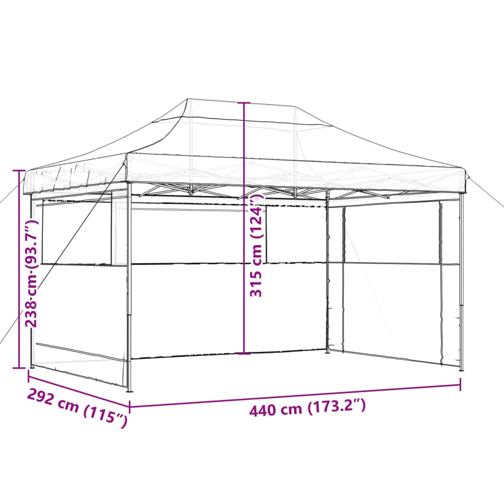 vidaXL Tente de réception pliable escamotable 3 parois latérales taupe