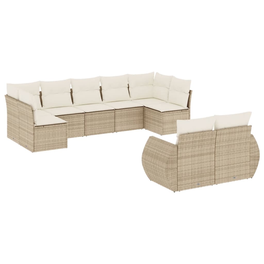 vidaXL Salon de jardin avec coussins 9 pcs beige résine tressée