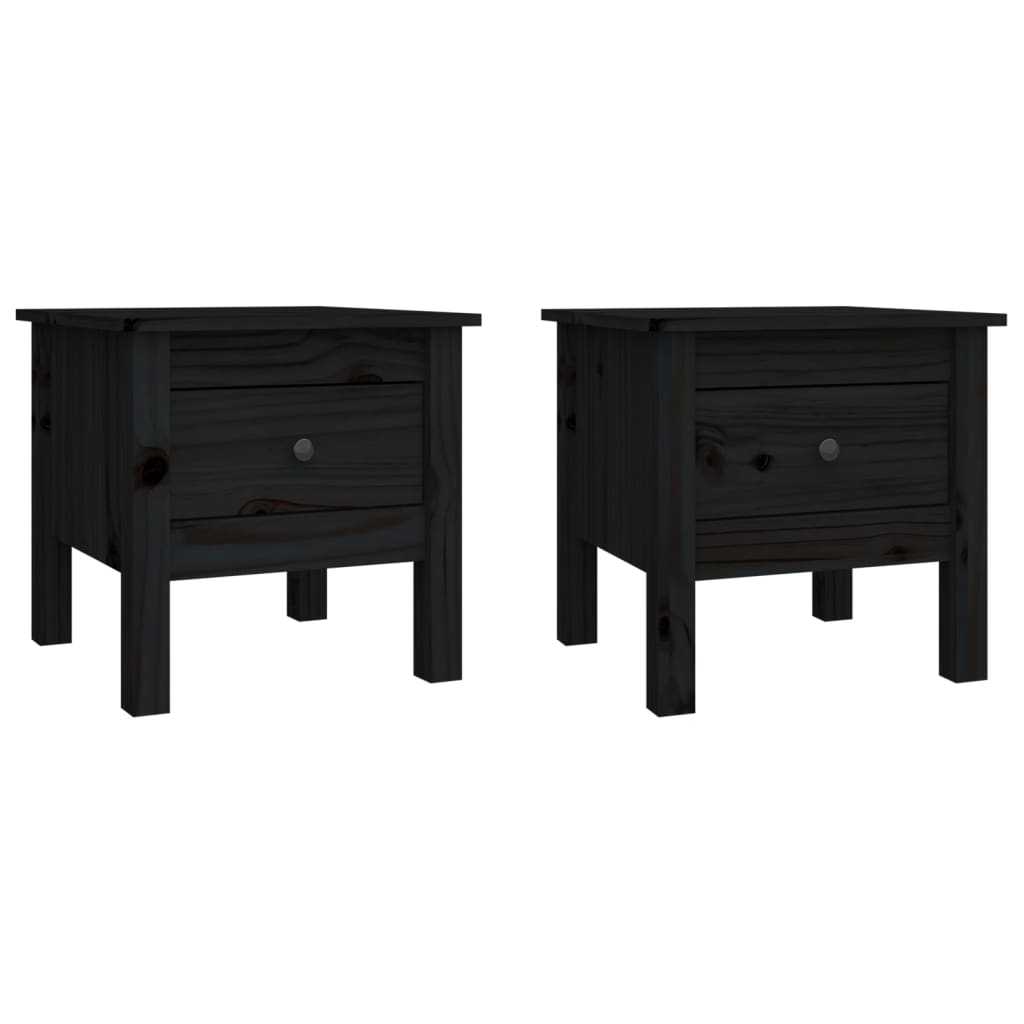 vidaXL Tables d'appoint 2 pcs Noir 40x40x39 cm Bois massif de pin