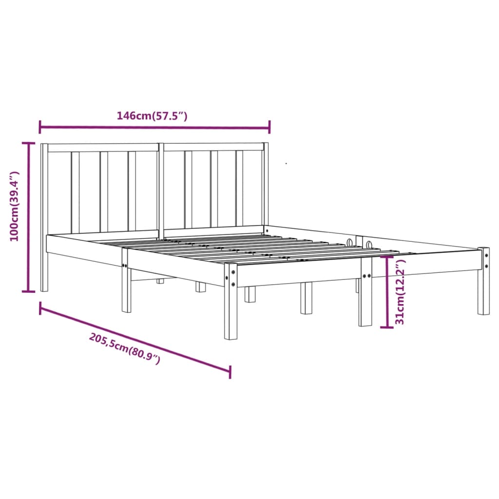 vidaXL Cadre de lit Blanc Bois de pin massif 140x200 cm