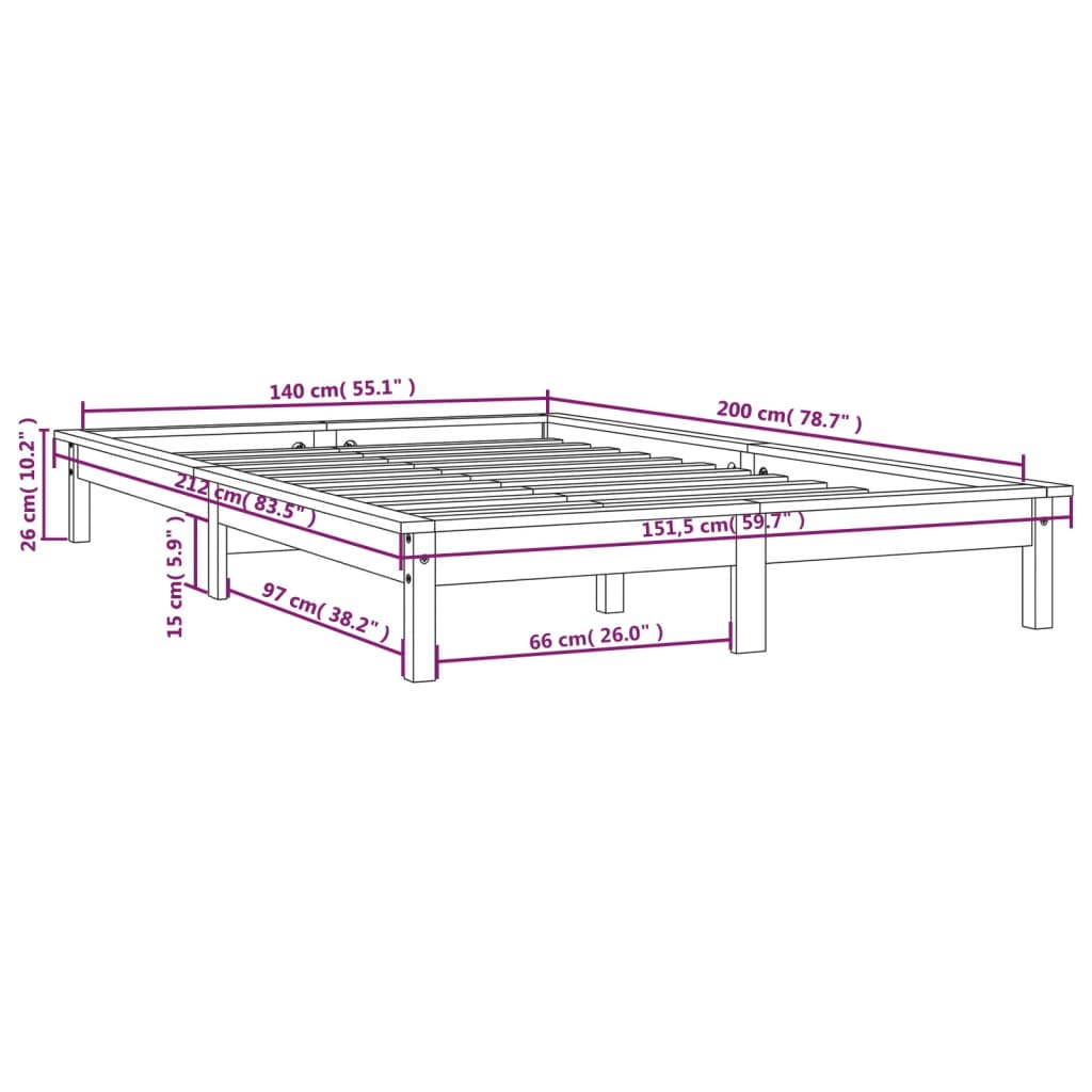 vidaXL Cadre de lit Marron miel 140x200 cm Bois de pin massif