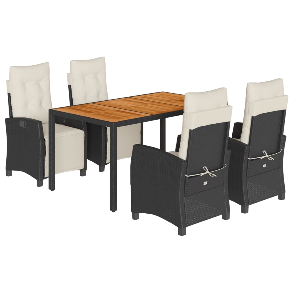 vidaXL Ensemble à manger de jardin coussins 5pcs Noir Résine tressée