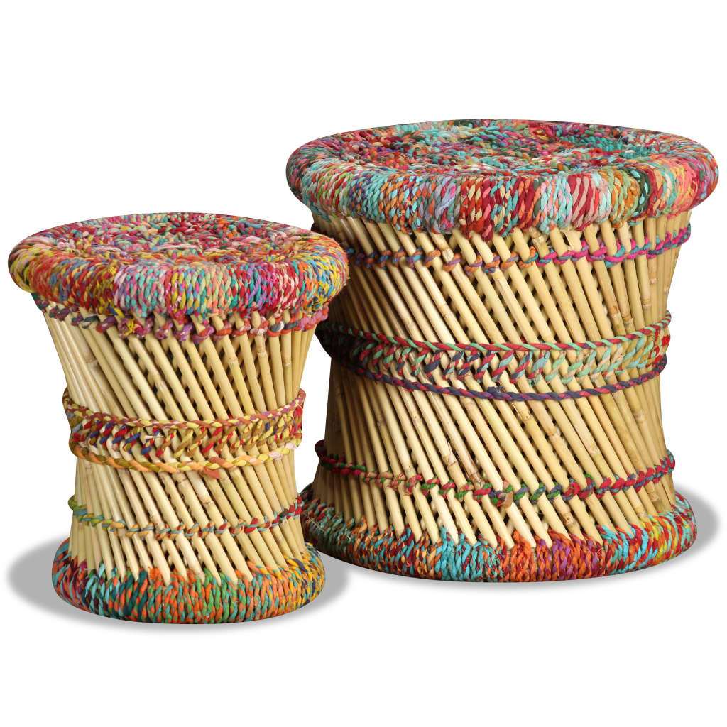 vidaXL Tabourets avec détails chindi lot de 2 multicolore bambou