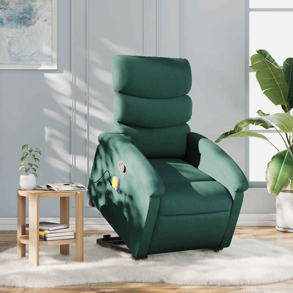 vidaXL Fauteuil inclinable de massage Vert foncé Tissu