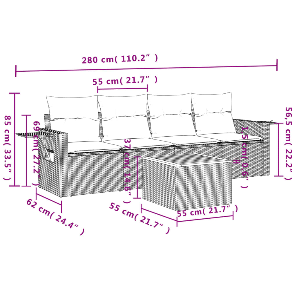 vidaXL Salon de jardin avec coussins 5pcs mélange beige résine tressée