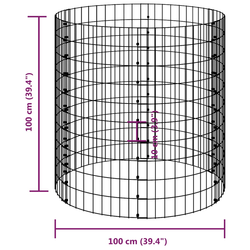 vidaXL Poteau à gabion circulaire Acier galvanisé Ø100x100 cm