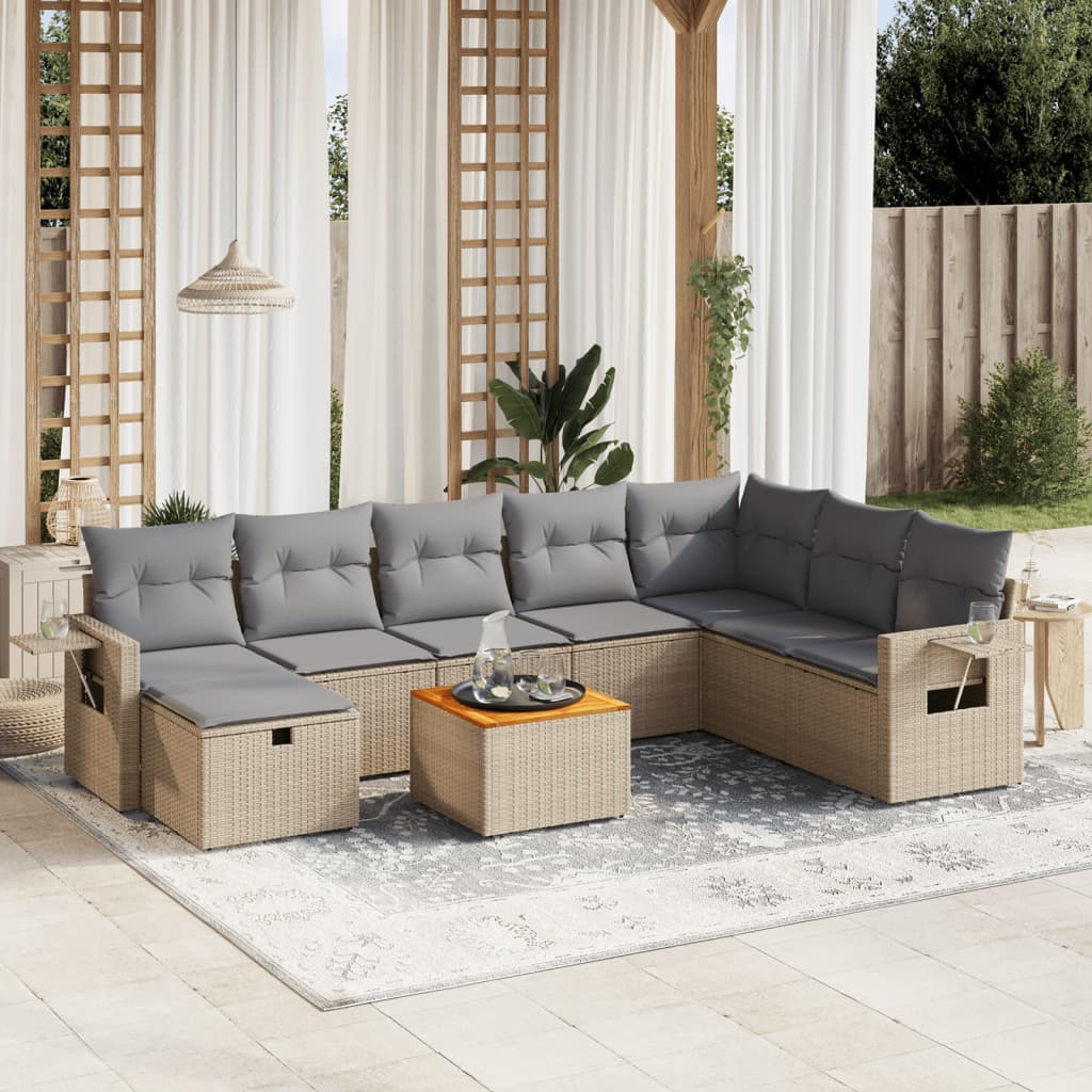 vidaXL Salon de jardin avec coussins 9pcs mélange beige résine tressée