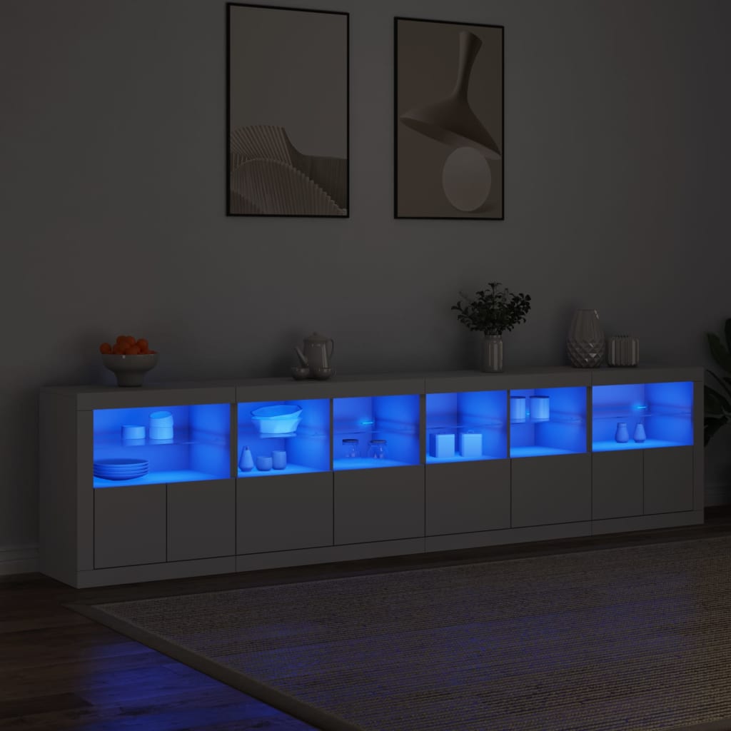 vidaXL Buffet avec lumières LED blanc 283x37x67 cm