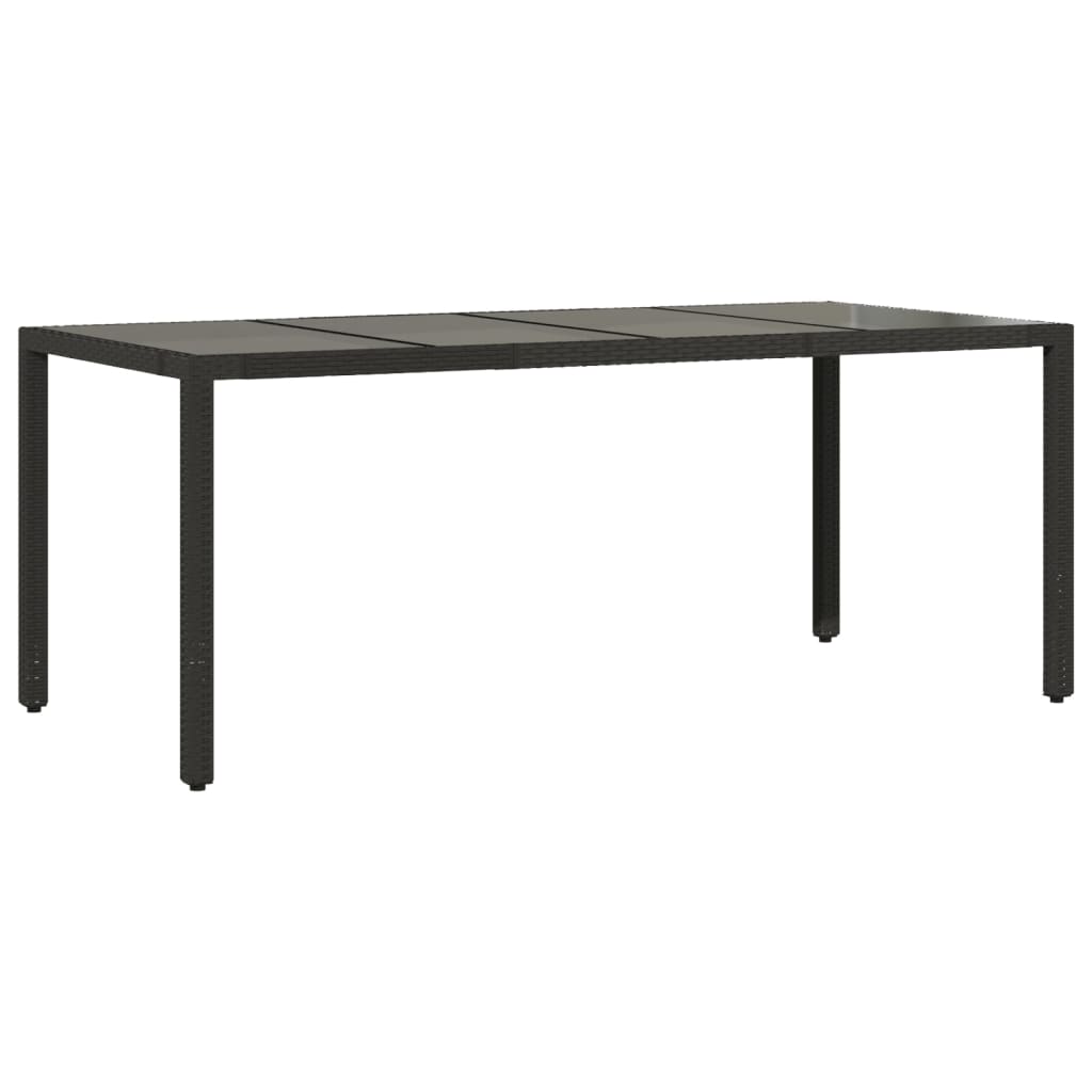 vidaXL Table de jardin dessus en verre Noir 90x90x75 cm Résine tressée