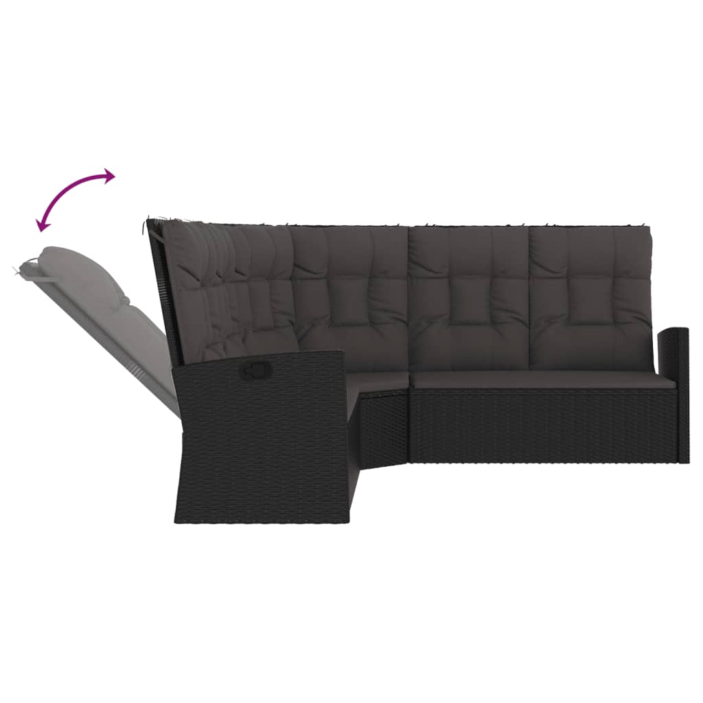 vidaXL Salon de jardin 3 pcs avec coussins Noir Résine tressée