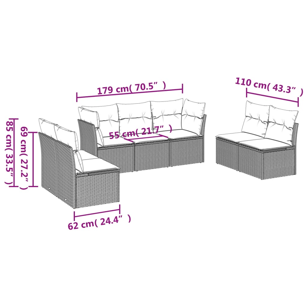 vidaXL Salon de jardin avec coussins 7 pcs beige résine tressée