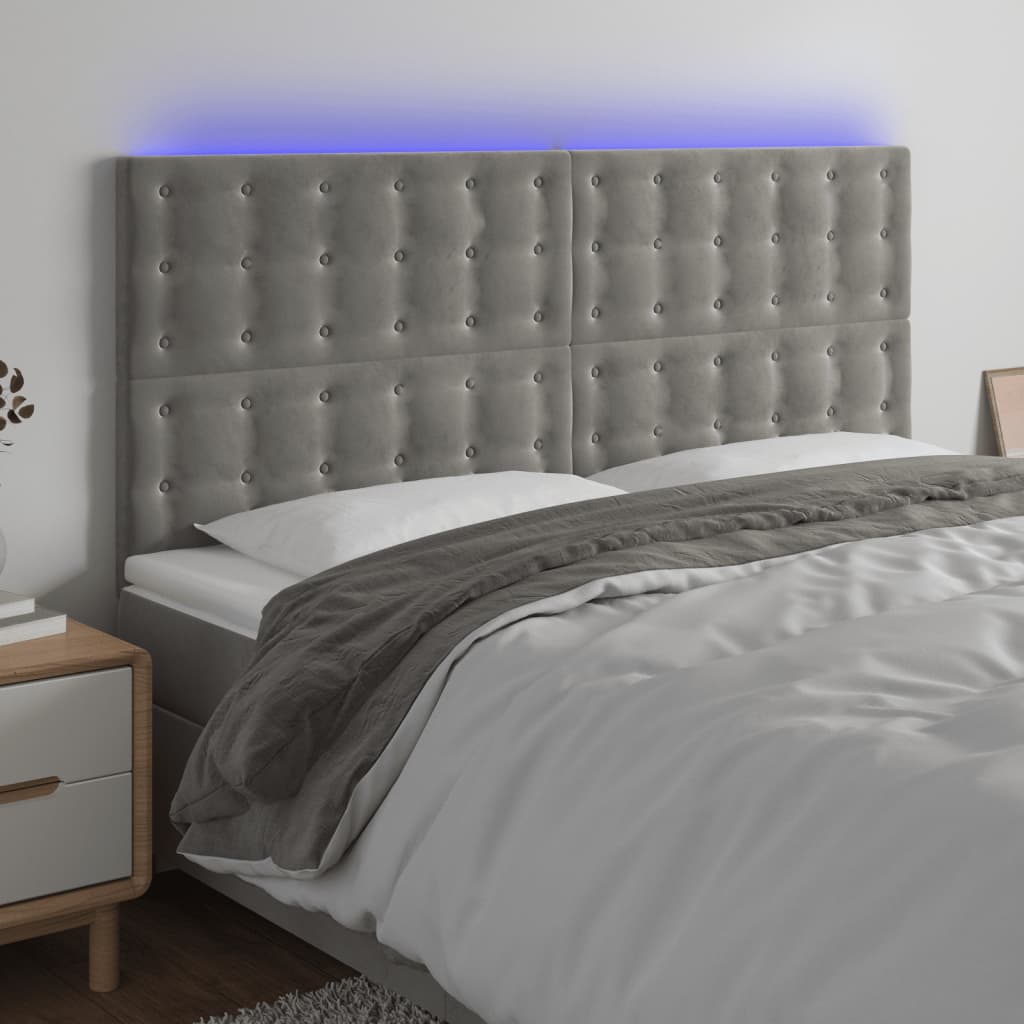 vidaXL Tête de lit à LED Gris clair 180x5x118/128 cm Velours