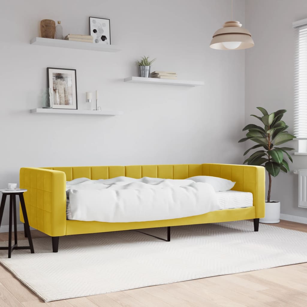 vidaXL Lit de jour avec matelas jaune 90x200 cm velours