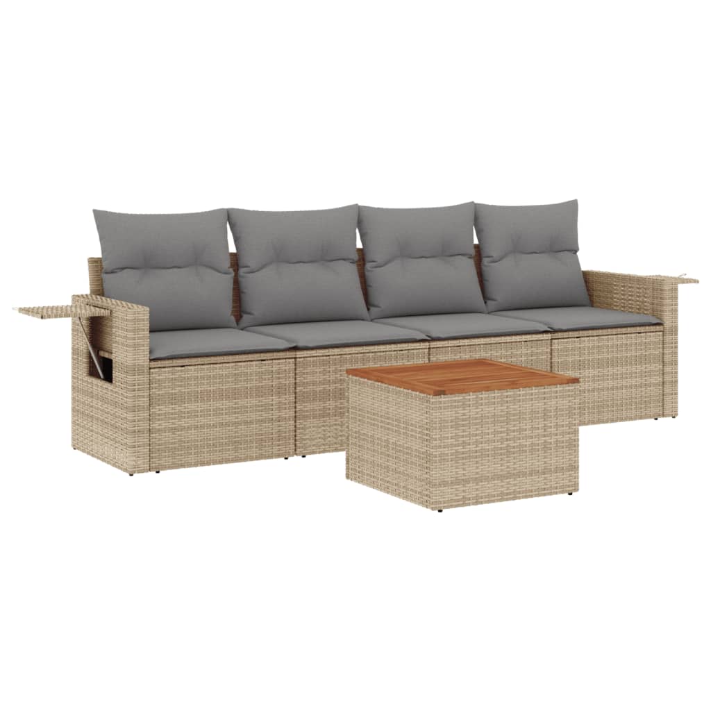 vidaXL Salon de jardin avec coussins 5pcs mélange beige résine tressée