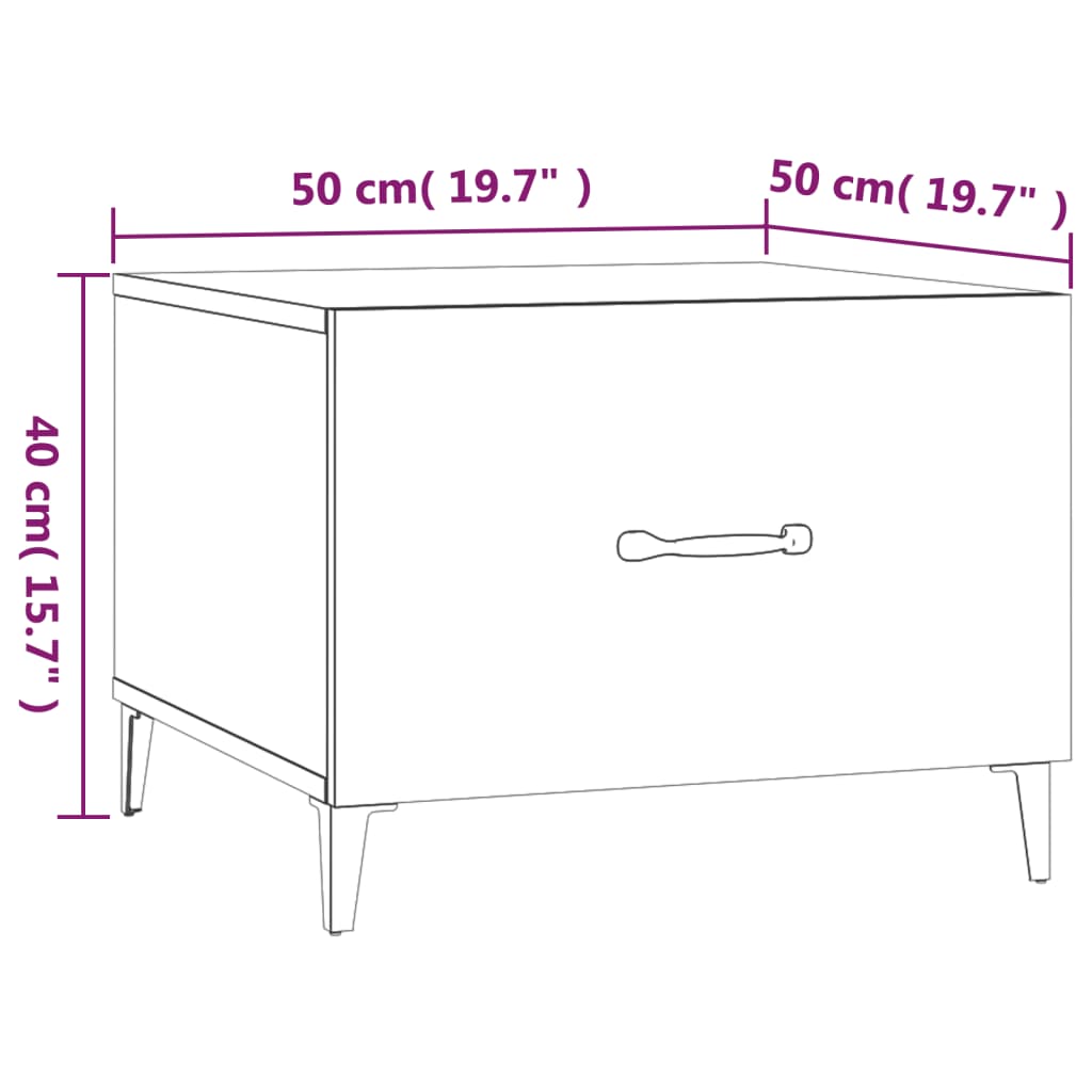 vidaXL Table basse avec pieds en métal Blanc brillant 50x50x40 cm