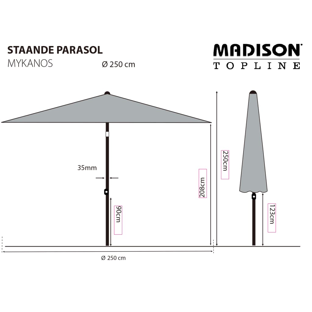 Madison Parasol de jardin Mykanos 250 cm taupe