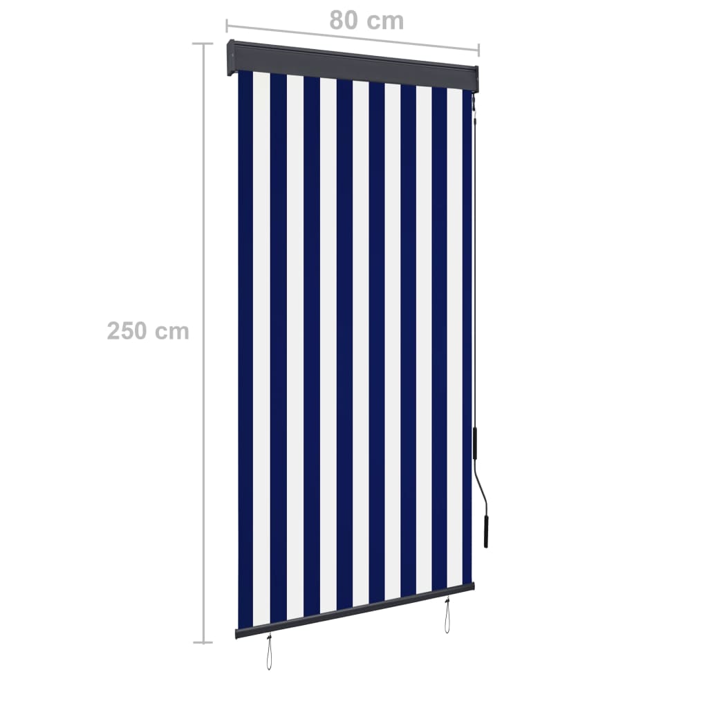 vidaXL Store roulant d'extérieur 80x250 cm Bleu et blanc