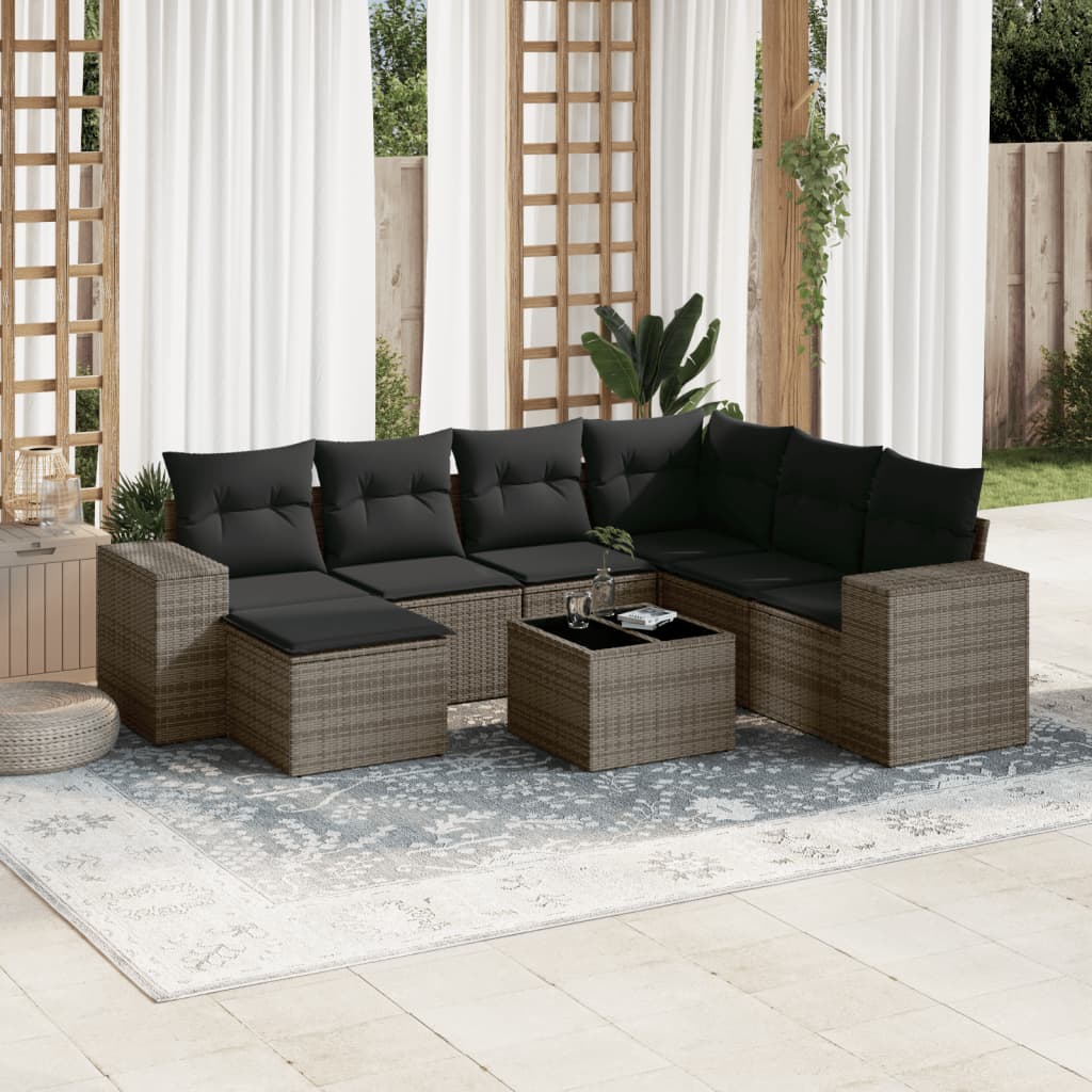 vidaXL Salon de jardin 8 pcs avec coussins gris résine tressée