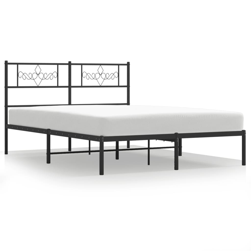 vidaXL Cadre de lit métal sans matelas avec tête de lit noir 135x190cm