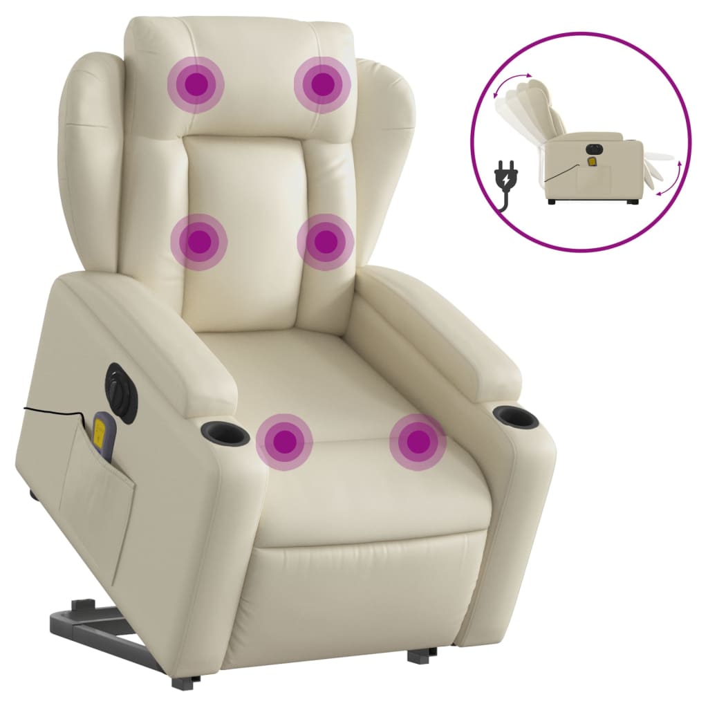 vidaXL Fauteuil inclinable de massage électrique crème similicuir