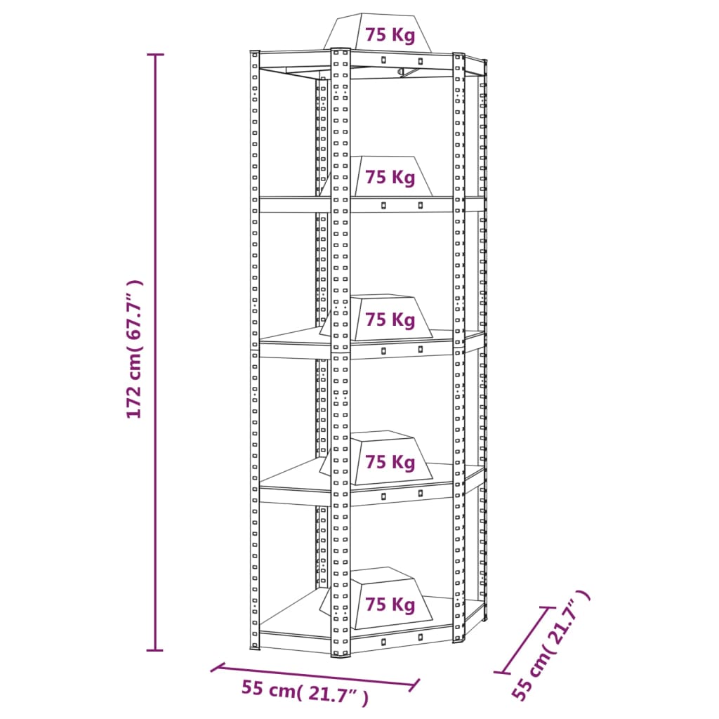 vidaXL Étagères à 5 niveaux 3 pcs Argenté Acier et bois d'ingénierie