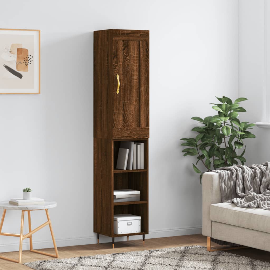 vidaXL Buffet haut Chêne marron 34,5x34x180 cm Bois d'ingénierie