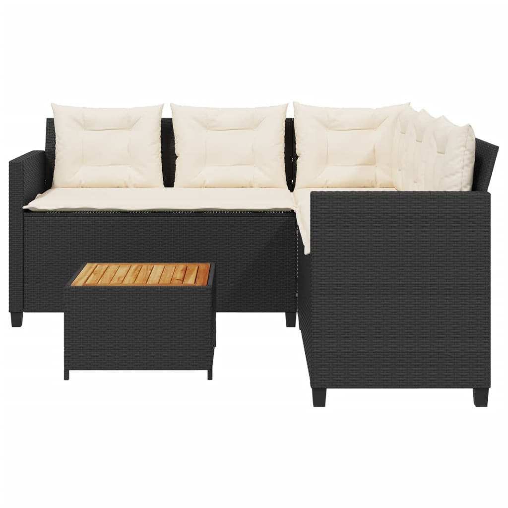 vidaXL Canapé de jardin avec table et coussins en forme de L noir