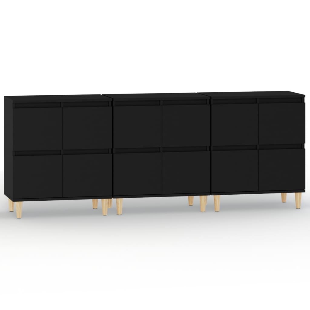 vidaXL Buffets 3 pcs noir 60x35x70 cm bois d'ingénierie