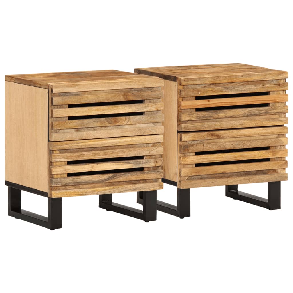 vidaXL Tables de chevet 2 pcs 40x34x46 cm bois massif de manguier brut