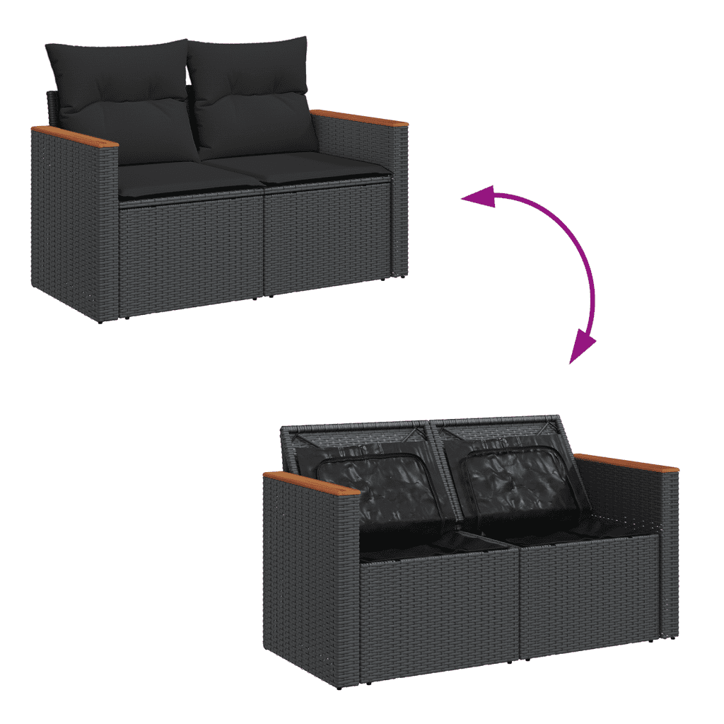 vidaXL Salon de jardin 12 pcs avec coussins noir résine tressée