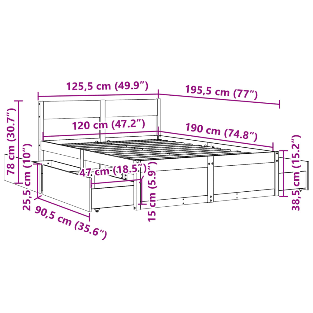 vidaXL Cadre de lit sans matelas blanc 120x190 cm bois de pin massif