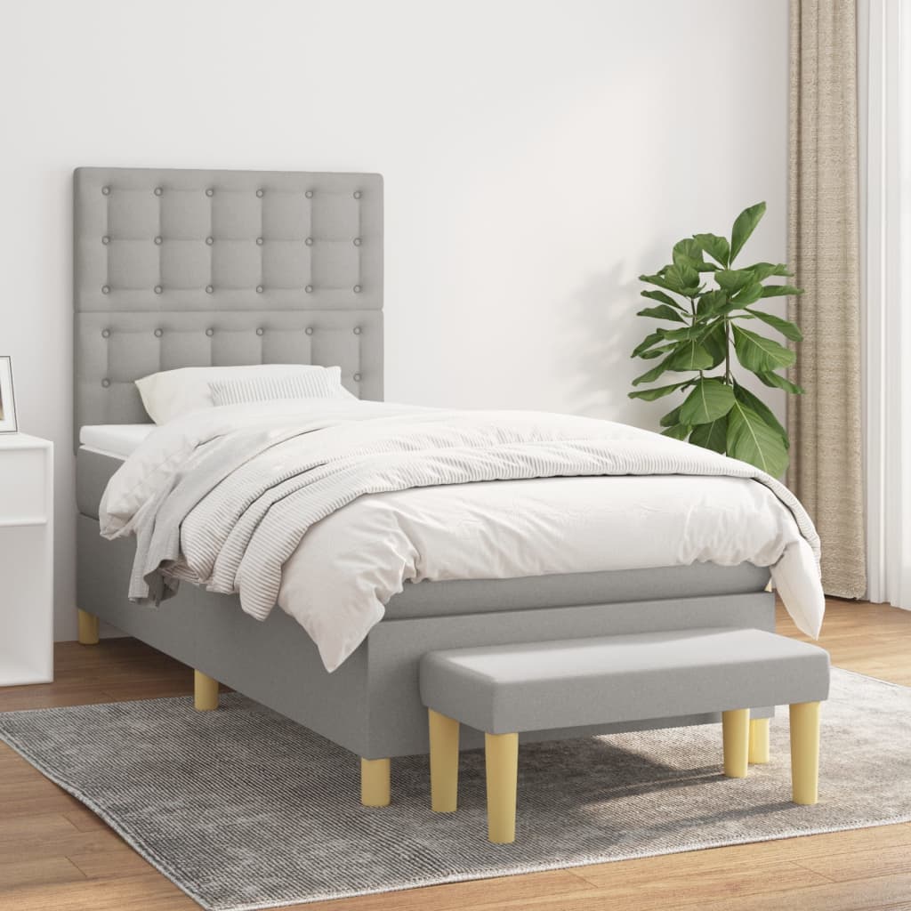 vidaXL Sommier à lattes de lit avec matelas Gris clair 90x200 cm Tissu