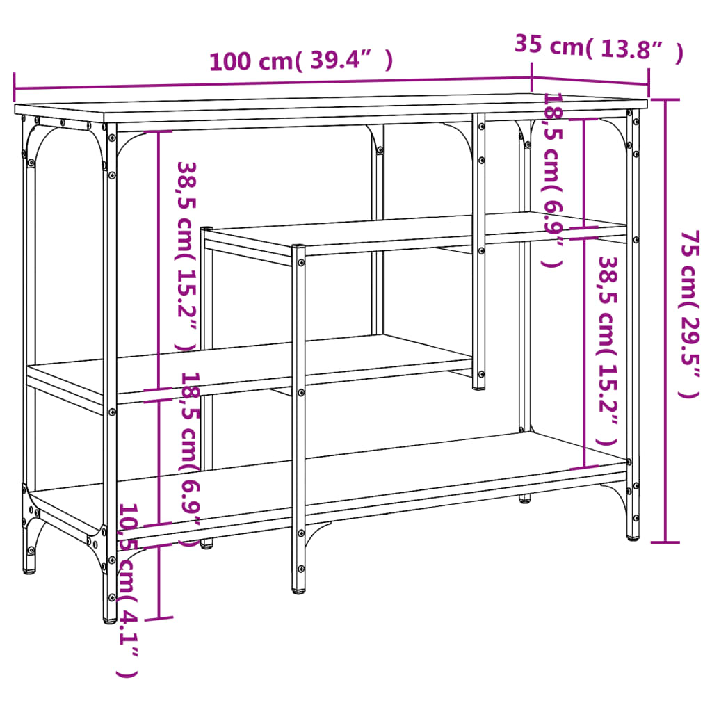 vidaXL Table console avec étagères chêne sonoma 100x35x75 cm