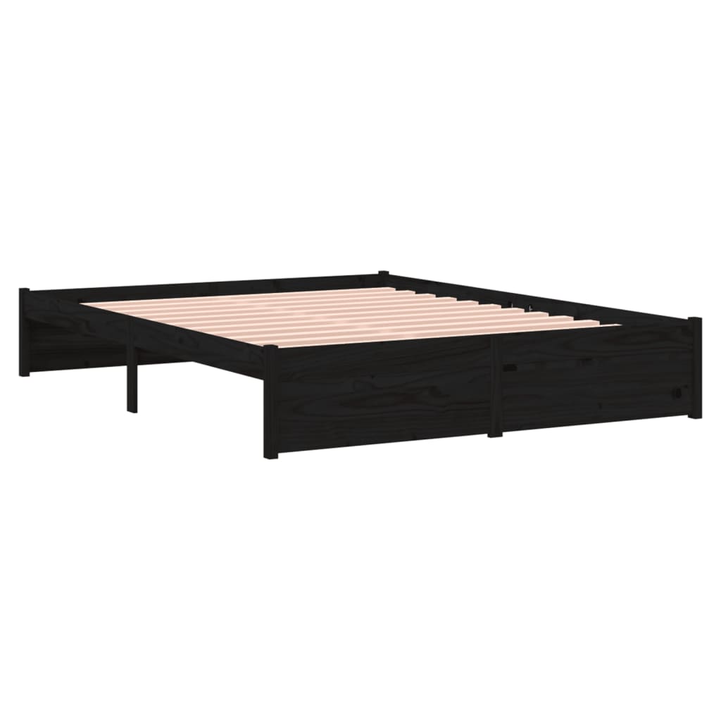 vidaXL Cadre de lit Noir Bois massif 135x190 cm Double