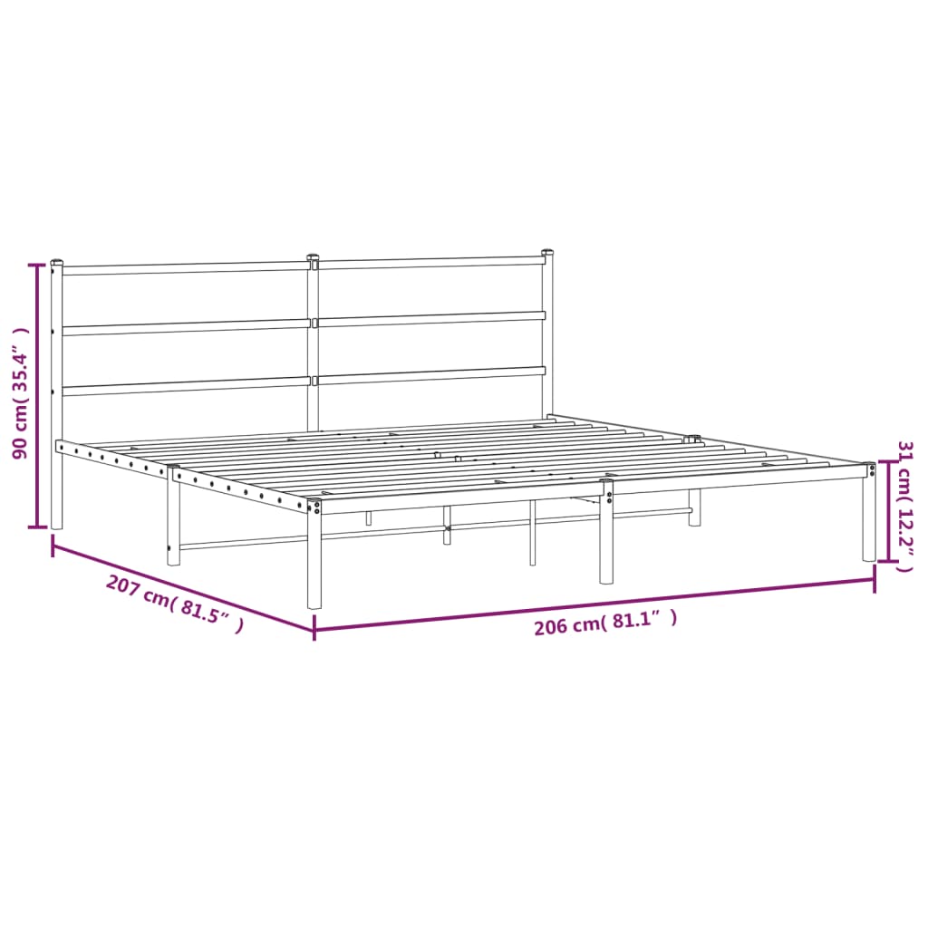 vidaXL Cadre de lit métal sans matelas avec tête de lit noir 200x200cm