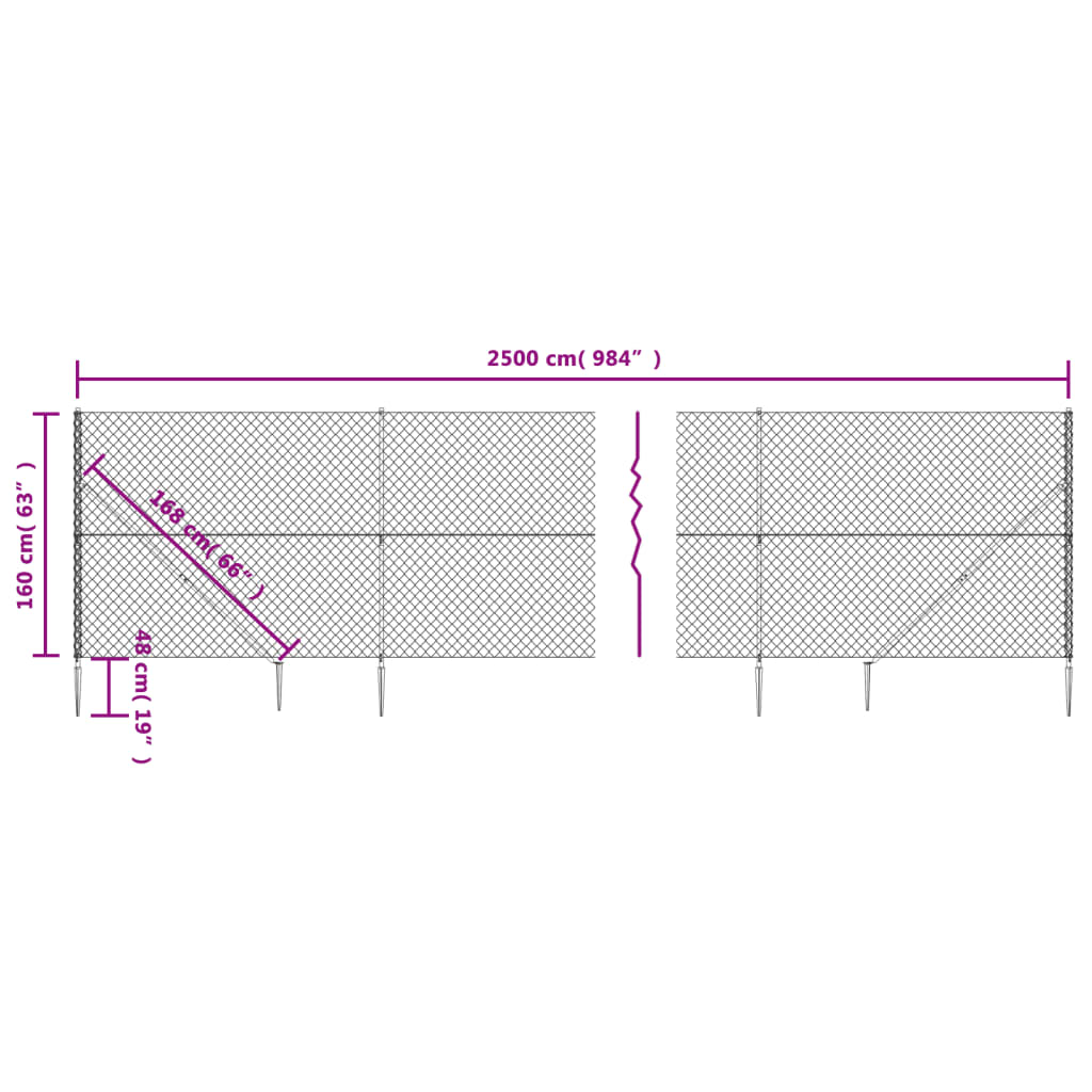 vidaXL Clôture à mailles losangées avec ancrage argenté 1,6x25 m