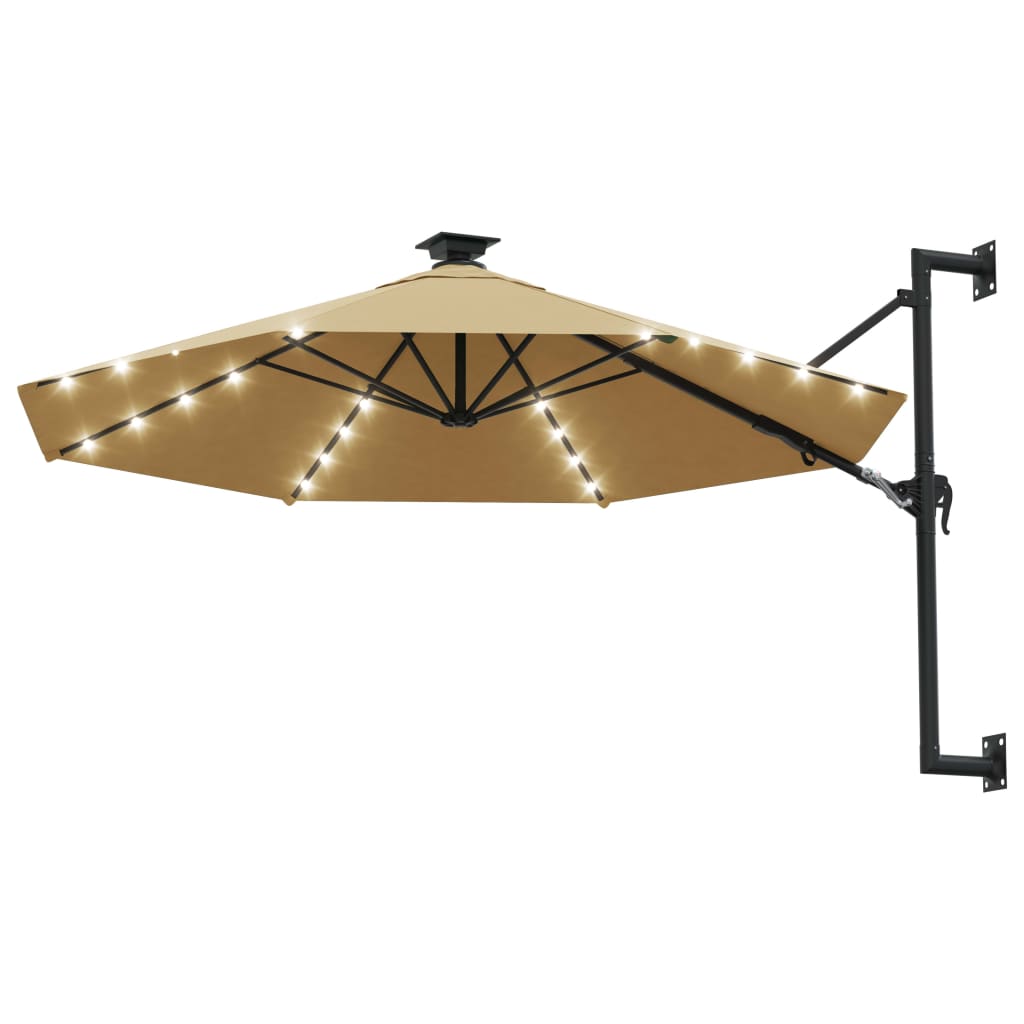 vidaXL Parasol mural de jardin avec LED 300 cm taupe